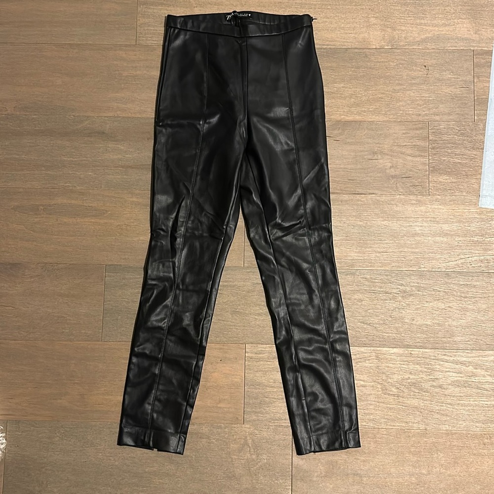 Zara small black faux leather pants